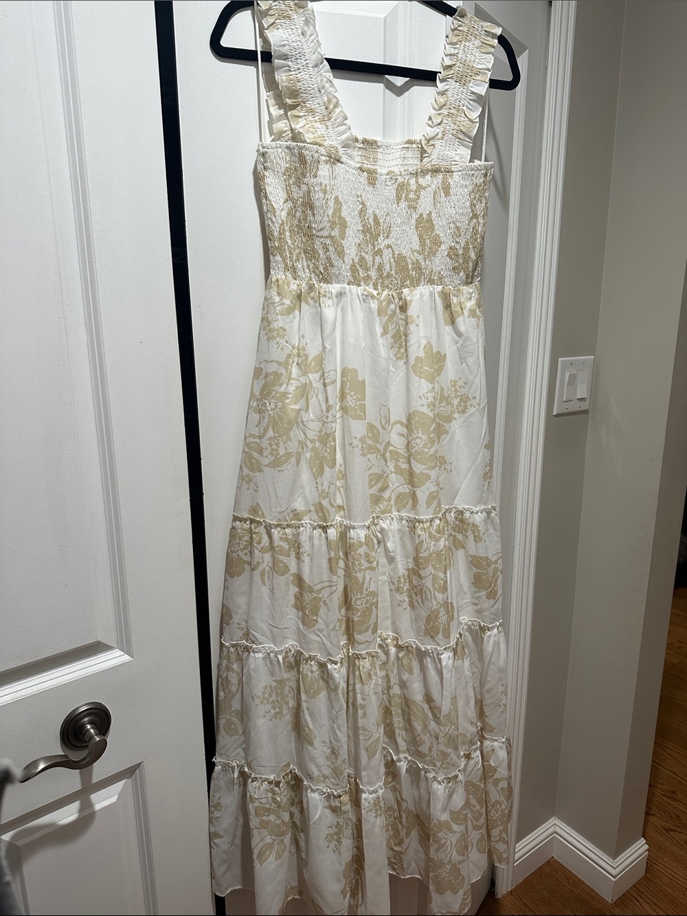 Women’s Cream Floral Maxi Dress with Ruffled Straps